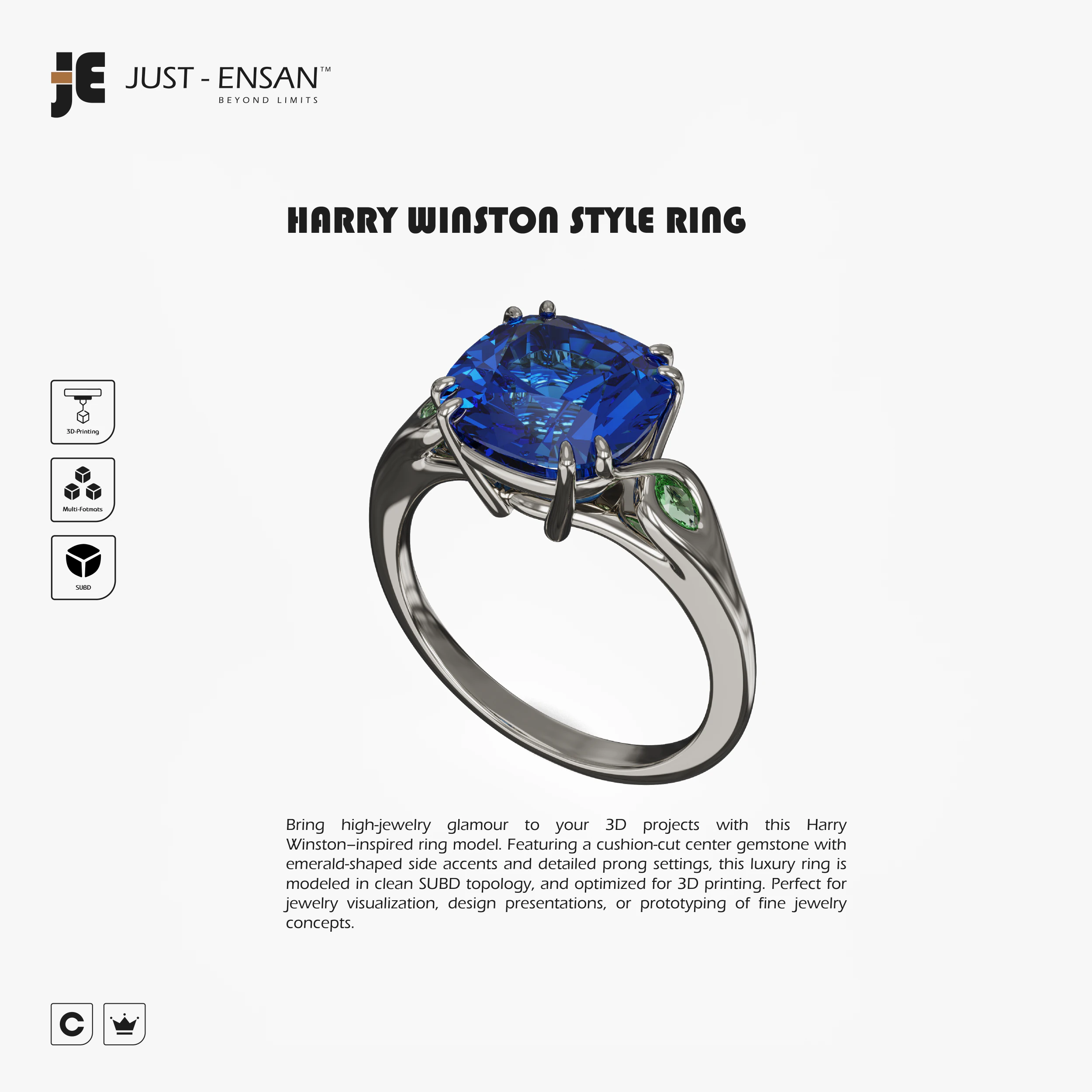Harry Winston Style Ring 3D Print Model .c4d .max .obj .3ds .fbx .stl .blend