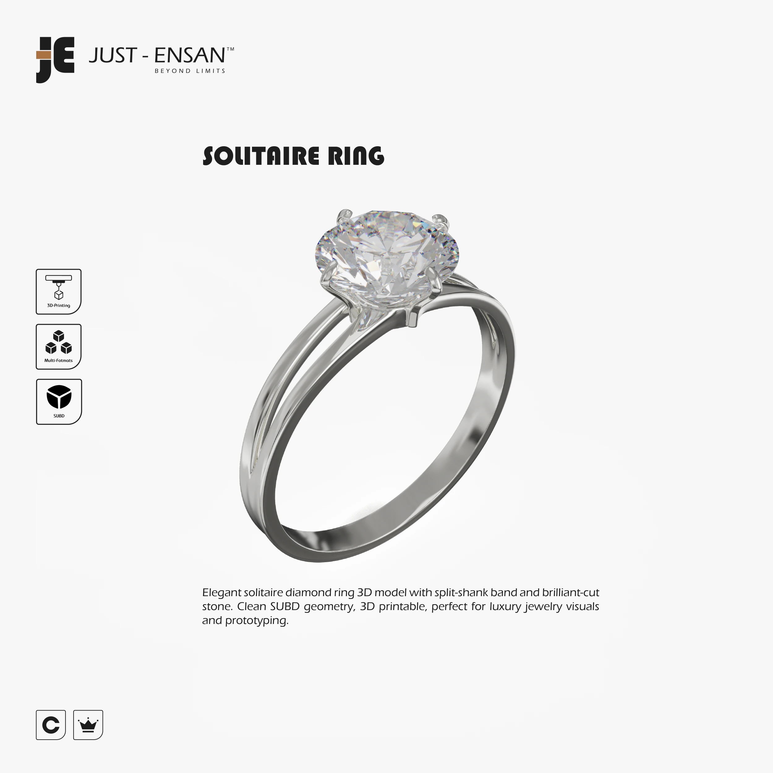 Solitaire Ring 3D Print Model .c4d .max .obj .3ds .fbx .stl .blend 