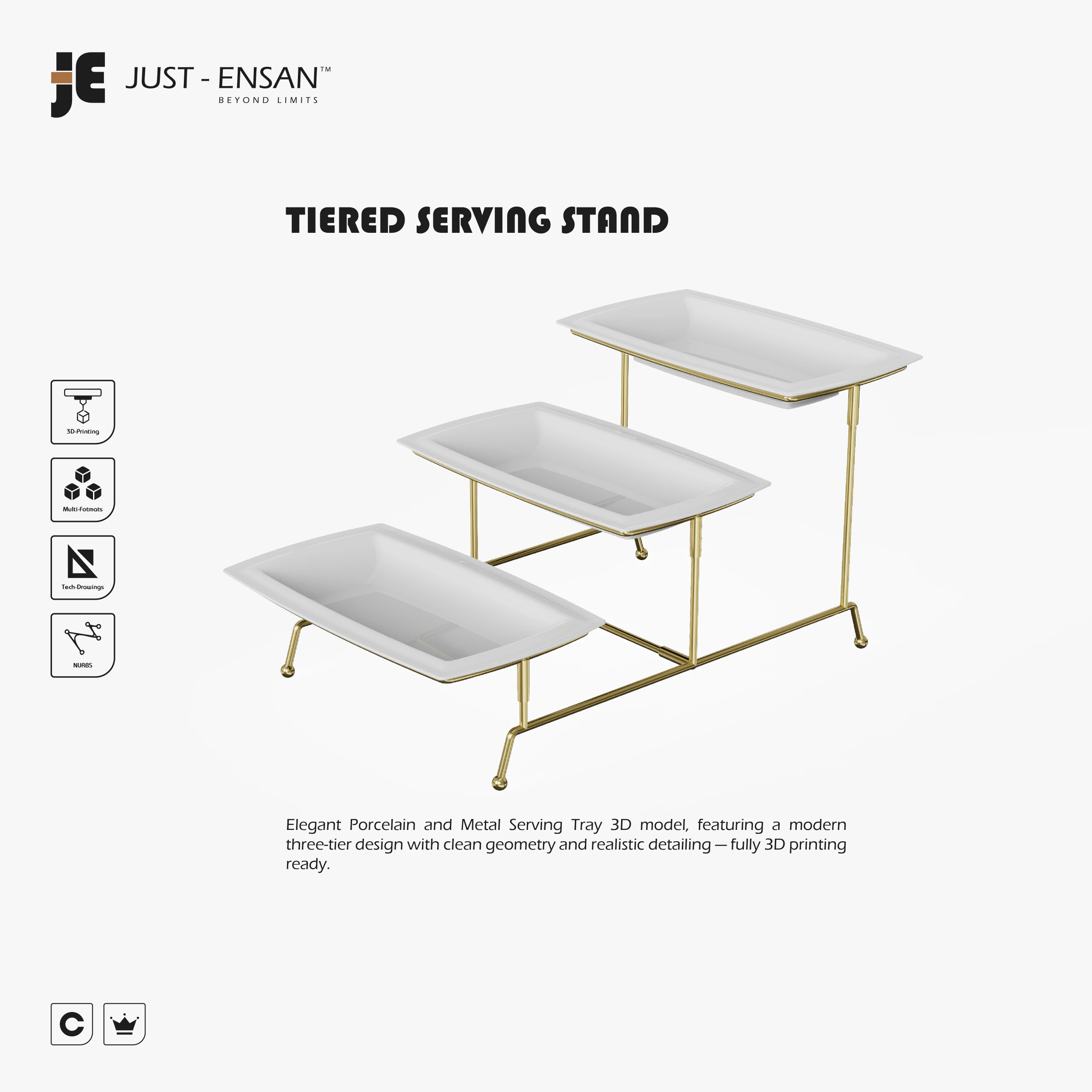 Tiered Serving Stand 3D Print Model .c4d .max .obj .3ds .fbx .stl .blend