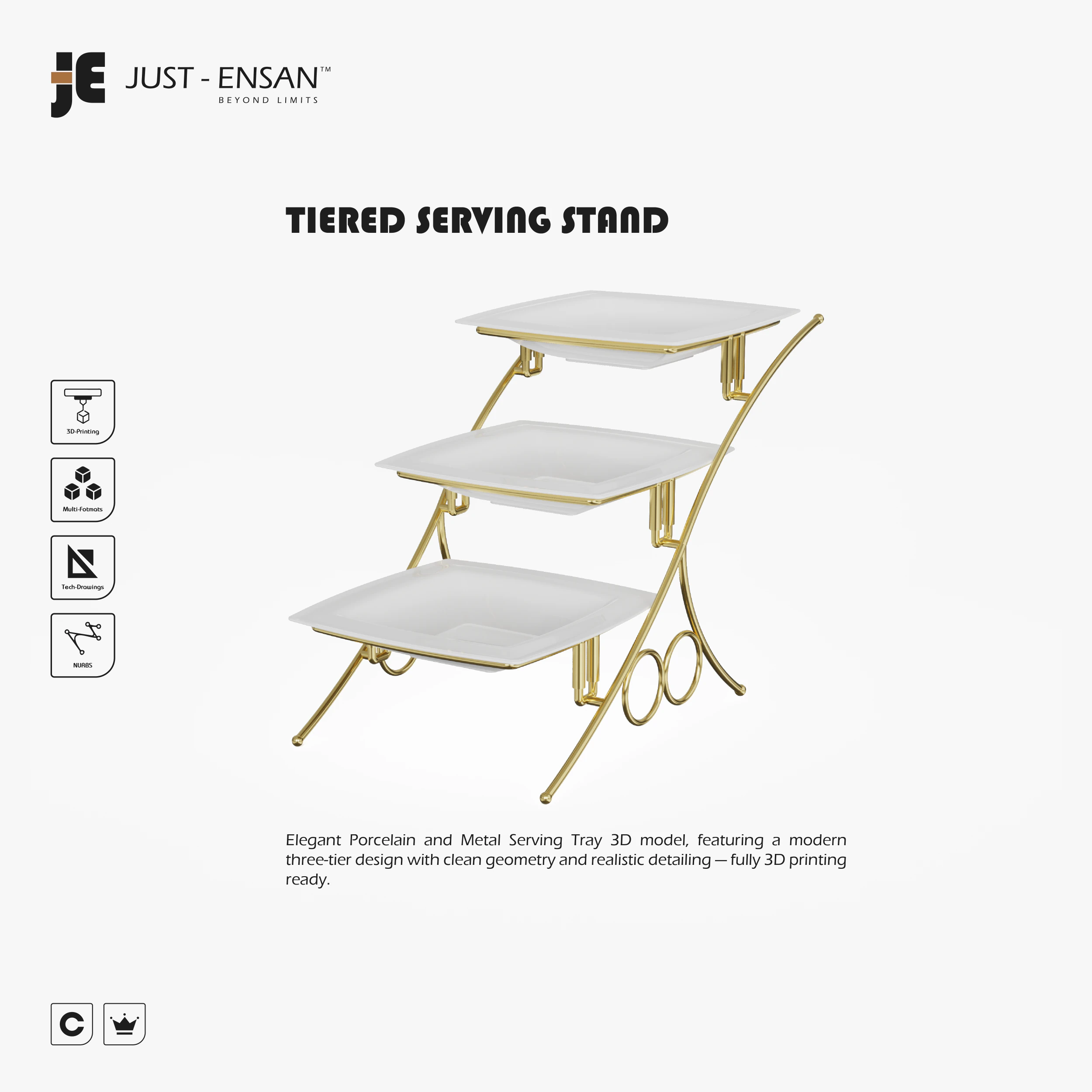 Tiered Serving Decorative Stand 3D Print Model .c4d .max .obj .3ds .fbx .stl .blend 