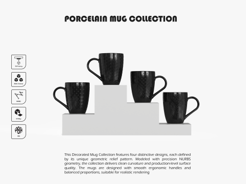 Decorated Porcelain Mug Collection Model 3D