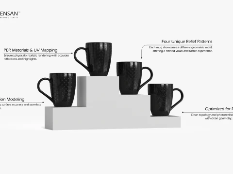 Decorated Porcelain Mug Collection 3D Model