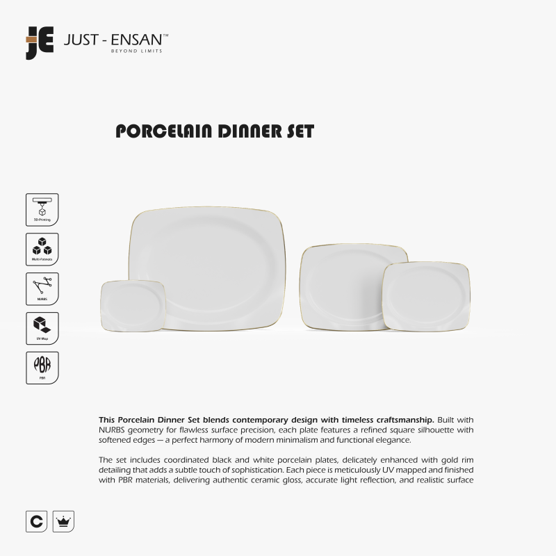 Porcelain Dinner Set 3D प्रिंट मॉडल .c4d .max .obj .3ds .fbx .stl .blend