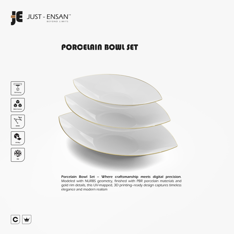 Leaf-Shaped Porcelain Bowl Set 3D प्रिंट मॉडल .c4d .max .obj .3ds .fbx .stl .blend