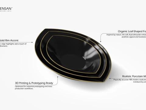 Leaf-Shaped Porcelain Bowl Set 3D Print Model