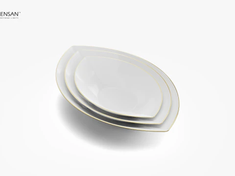 Leaf-Shaped Porcelain Bowl Set 3D Print Model