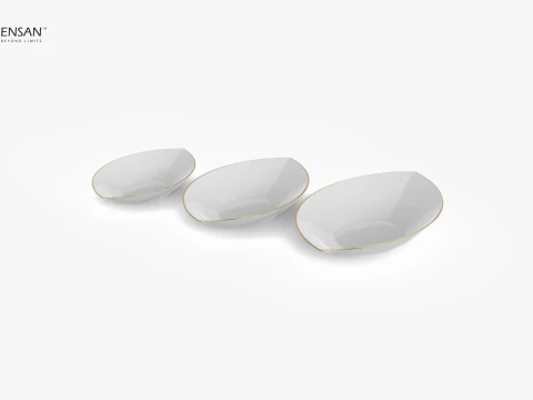 Leaf-Shaped Porcelain Bowl Set 3D Print Model