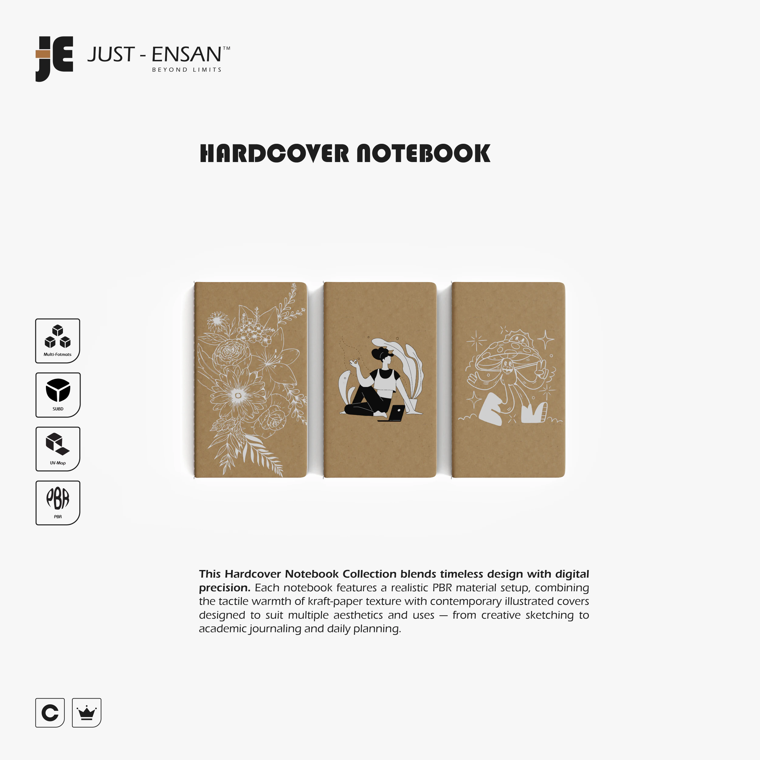 Kraft Hardcover Notebook 3D Model .c4d .max .obj .3ds .fbx .stl .blend 