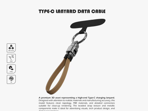 Kabel Pengisi Daya - Kabel Lanyard Tipe-C Model 3D