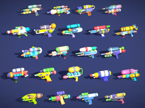 Watergun Blaster Toy Pack - Lowpoly Stylized Cartoon Hyper Casual Toy - Kids Collection 3D Model