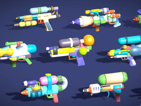 Watergun Blaster Toy Pack - Lowpoly Stylized Cartoon Hyper Casual Toy - Kids Collection 3D Model