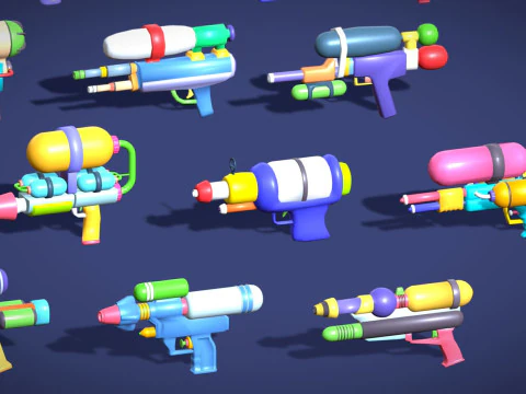 Watergun Blaster Toy Pack - Lowpoly Stylized Cartoon Hyper Casual Toy - Kids Collection 3D Model