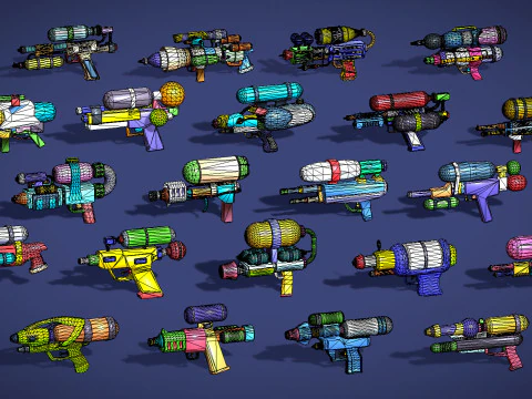 Watergun Blaster Toy Pack - Lowpoly Stylized Cartoon Hyper Casual Toy - Kids Collection 3D Model