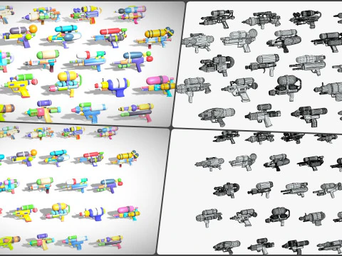 Watergun Blaster Toy Pack - Lowpoly Stylized Cartoon Hyper Casual Toy - Kids Collection 3D Model