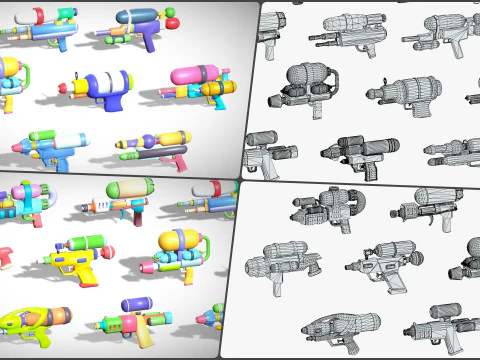 Watergun Blaster Toy Pack - Lowpoly Stylized Cartoon Hyper Casual Toy - Kids Collection 3D Model