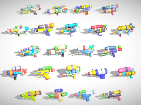 Watergun Blaster Toy Pack - Lowpoly Stylized Cartoon Hyper Casual Toy - Kids Collection 3D Model