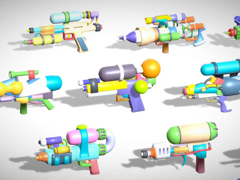Watergun Blaster Toy Pack - Lowpoly Stylized Cartoon Hyper Casual Toy - Kids Collection 3D Model