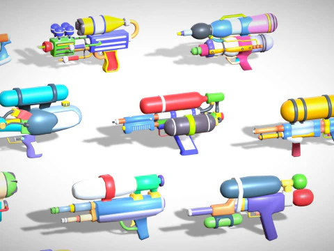 Watergun Blaster Toy Pack - Lowpoly Stylized Cartoon Hyper Casual Toy - Kids Collection 3D Model
