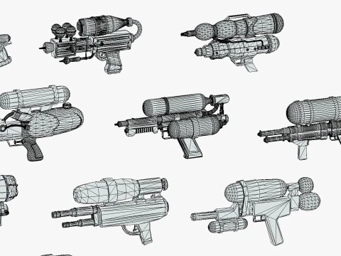 Watergun Blaster Toy Pack - Lowpoly Stylized Cartoon Hyper Casual Toy - Kids Collection 3D Model