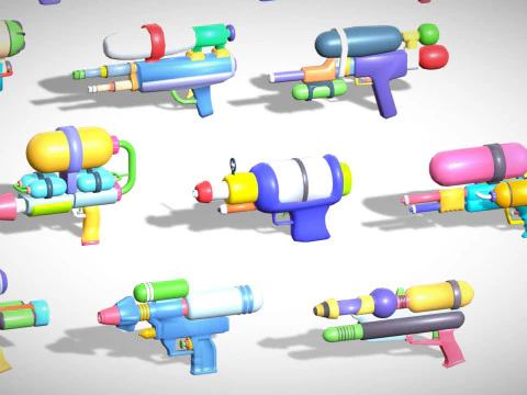 Watergun Blaster Toy Pack - Lowpoly Stylized Cartoon Hyper Casual Toy - Kids Collection 3D Model