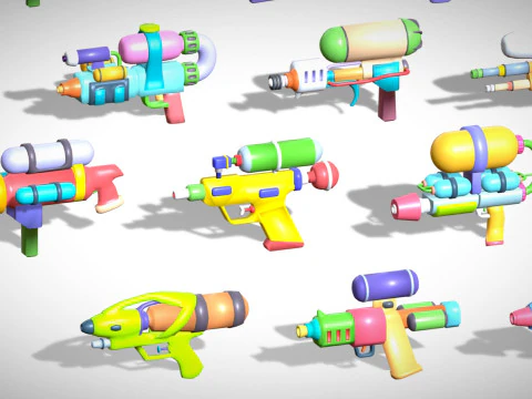Watergun Blaster Toy Pack - Lowpoly Stylized Cartoon Hyper Casual Toy - Kids Collection 3D Model