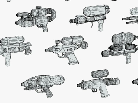 Watergun Blaster Toy Pack - Lowpoly Stylized Cartoon Hyper Casual Toy - Kids Collection 3D Model