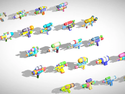 Watergun Blaster Toy Pack - Lowpoly Stylized Cartoon Hyper Casual Toy - Kids Collection 3D Model