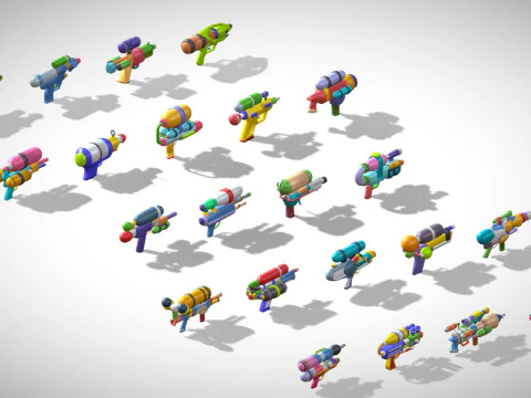 Watergun Blaster Toy Pack - Lowpoly Stylized Cartoon Hyper Casual Toy - Kids Collection 3D Model