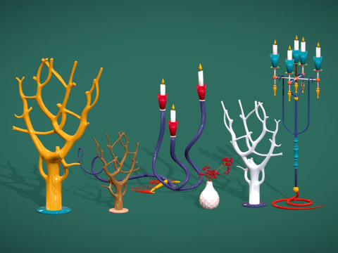 Набір Show Pieces Pack &mdash; антикварний набір предметів декоративного мистецтва з горщиками для дерев і канделябрами 3D Модель