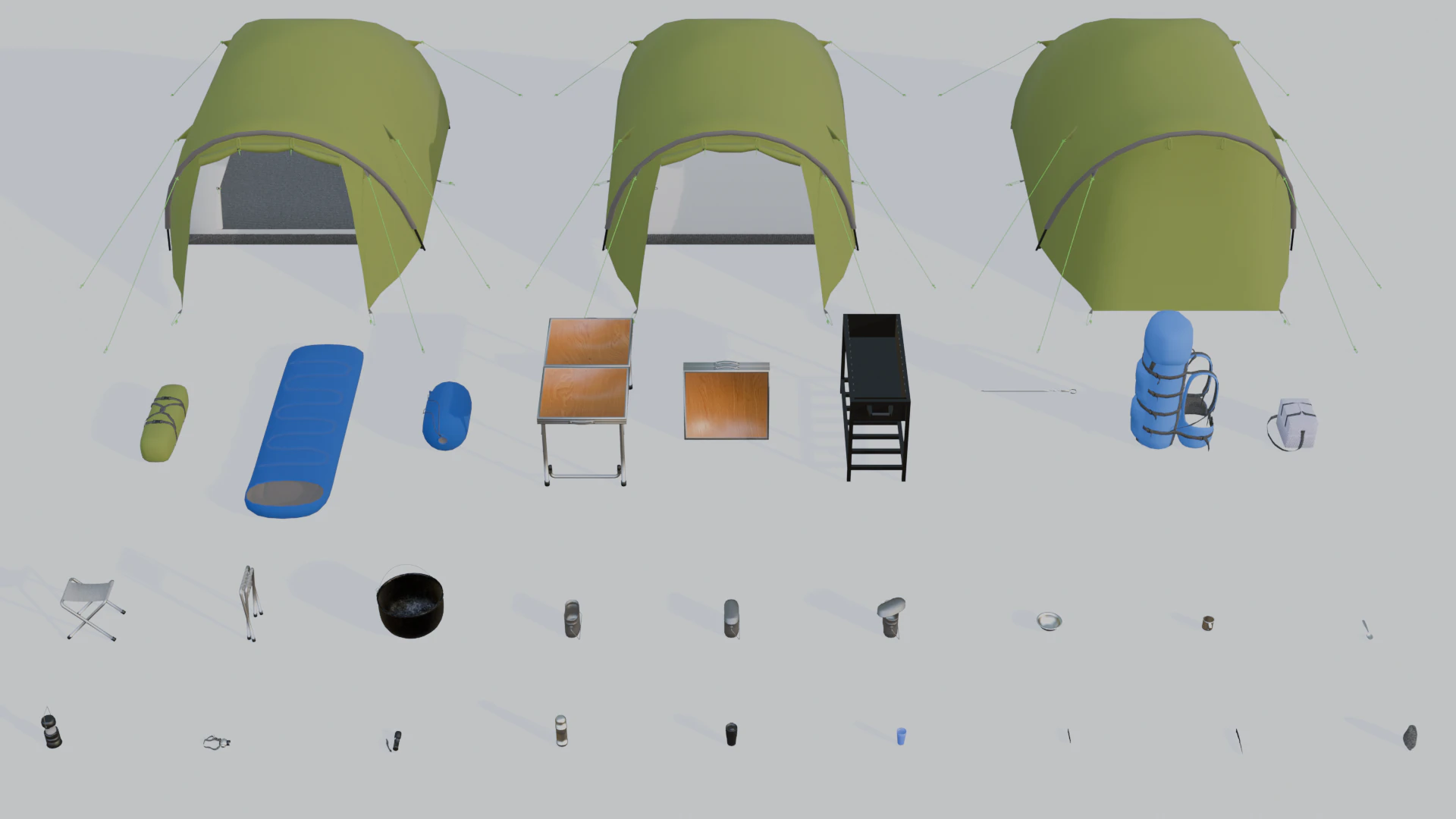 Camping Outdoor Gear pack 3D Model .c4d .max .obj .3ds .fbx .stl .blend