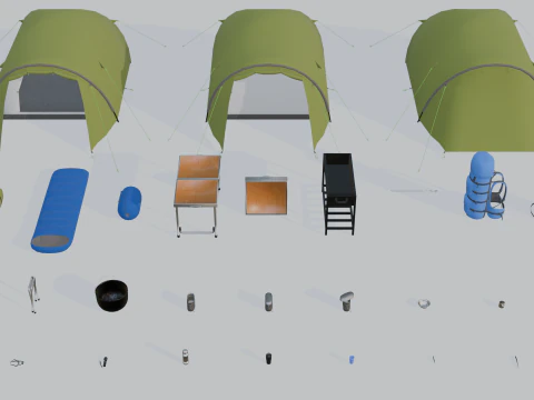 Комплект снаряжения для кемпинга на открытом воздухе 3D Модель