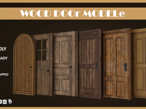 Zestaw drzwi drewnianych Low-poly Model 3D