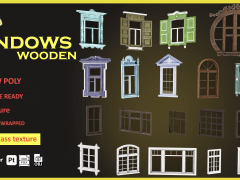 Wooden Door Pack Low-poly 3D Model