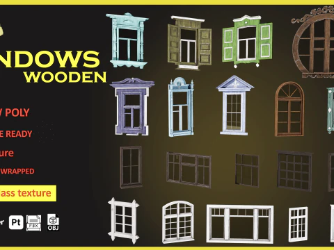 Pack porte en bois Low-poly Modèle 3D