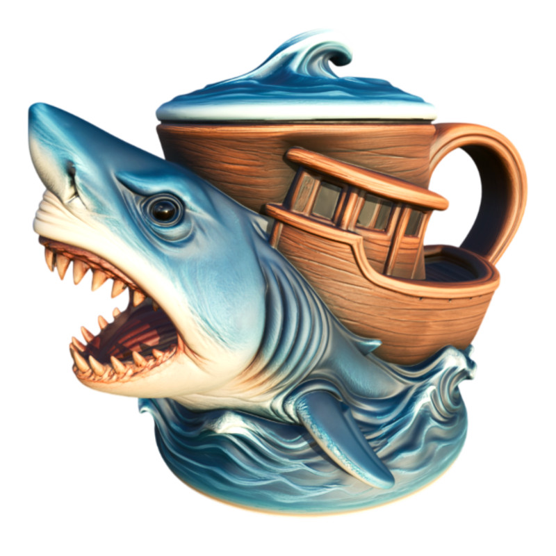 Megalodon Attack Mug - 3D Printing 3D Принт Модель .c4d .max .obj .3ds .fbx .stl .blend 