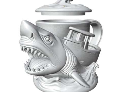 Megalodon Attack Mug - 3D Printing 3D Print Model