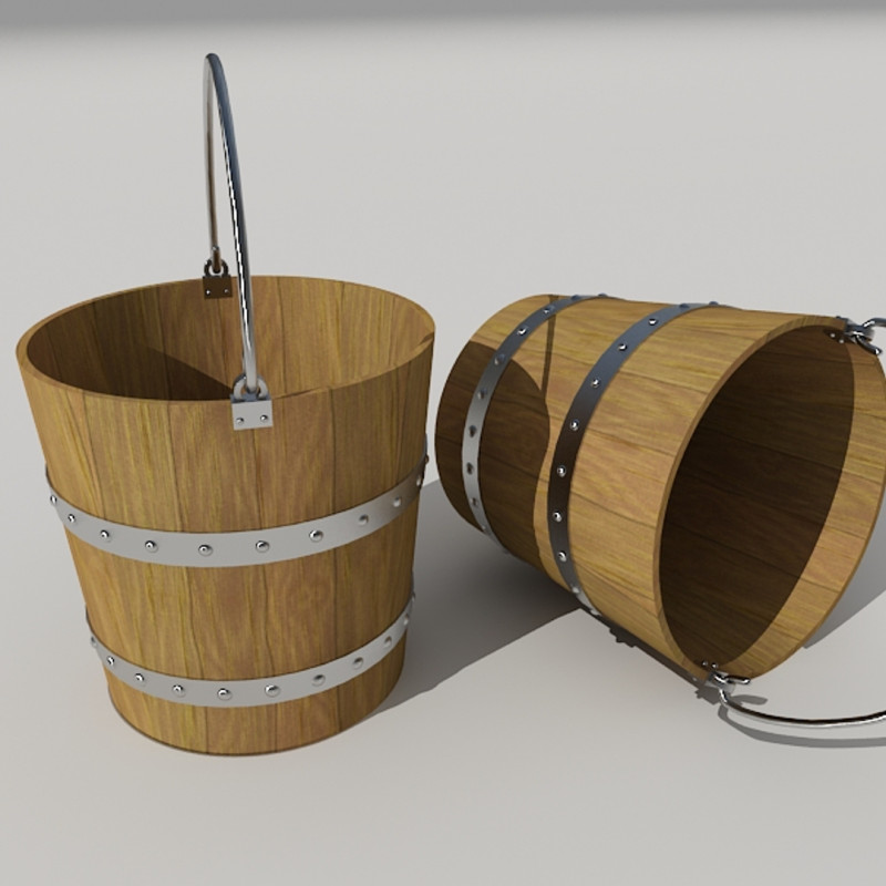 Wood Bucket 3D Model .c4d .max .obj .3ds .fbx .stl .blend 