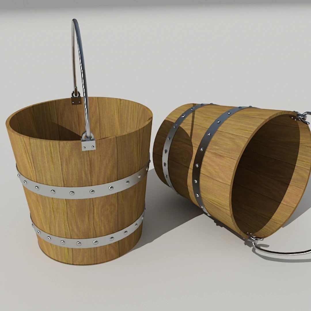 Wood Bucket 3D Model .c4d .max .obj .3ds .fbx .stl .blend 