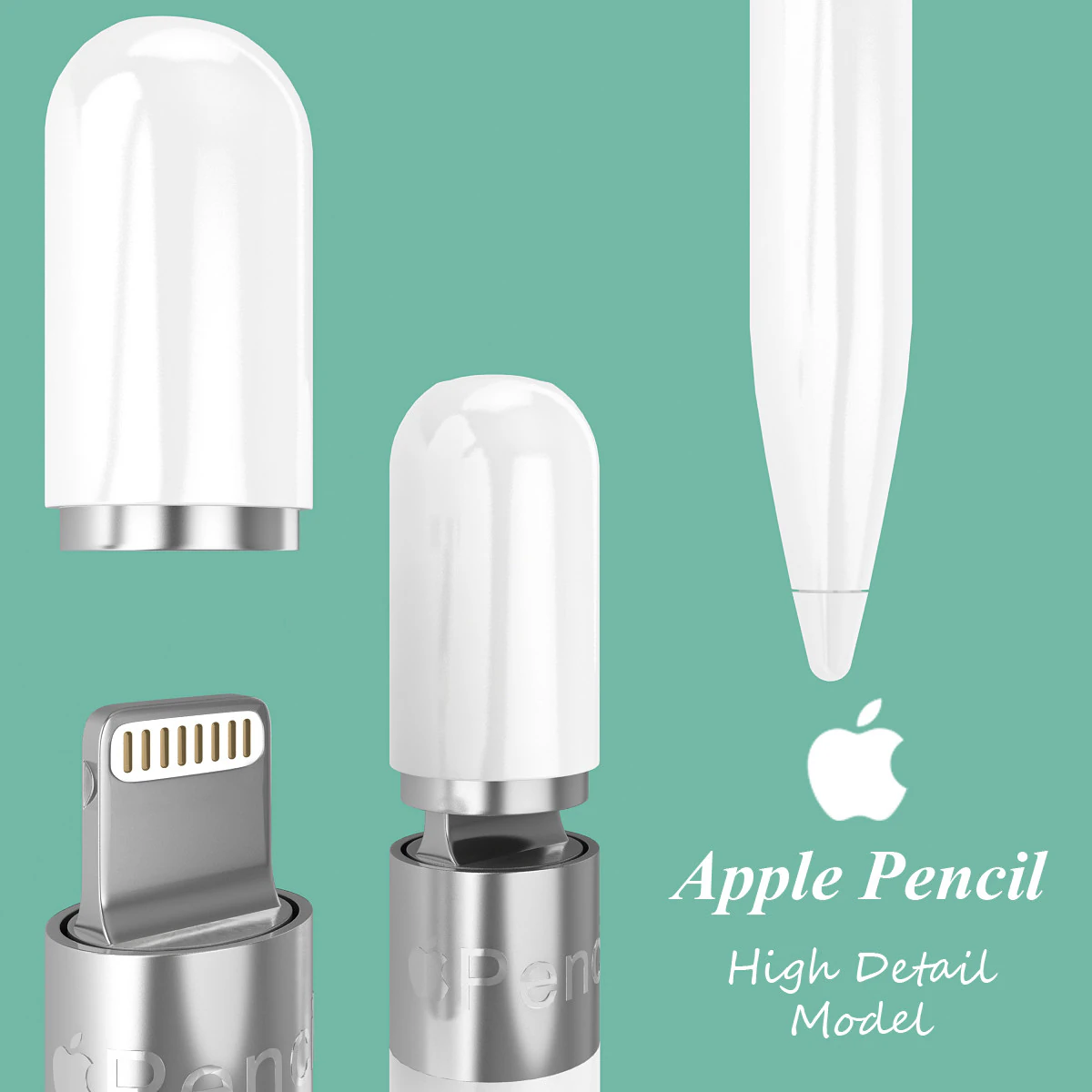 Apple iPad Pen 3D Model .c4d .max .obj .3ds .fbx .stl .blend 