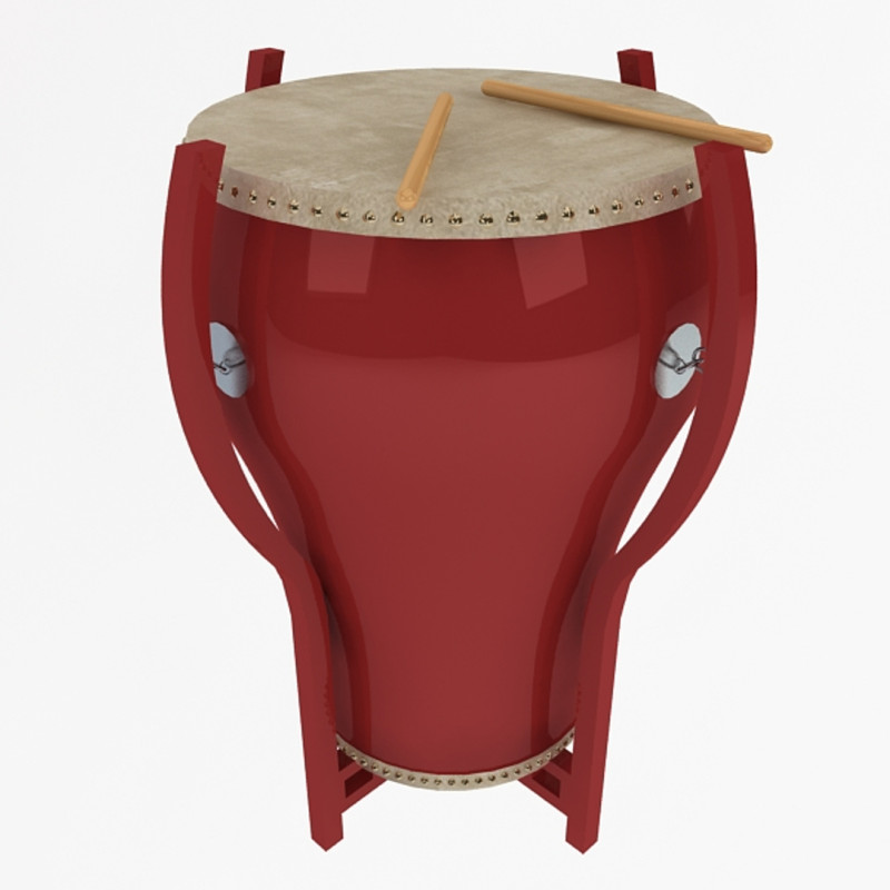 Chinese Drum 3D Model .c4d .max .obj .3ds .fbx .stl .blend 