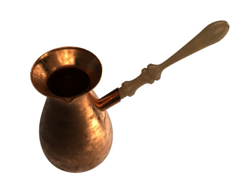 Koperen Turkse koffiepot met houten handgreep 3D Model