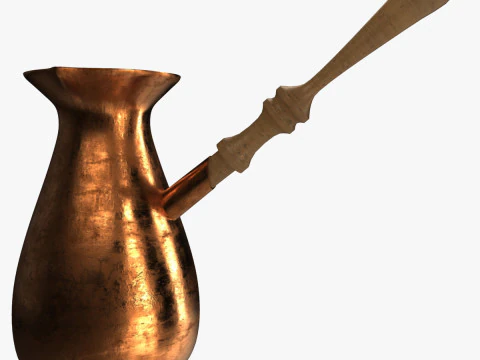 Copper Turkish Coffee Pot with Wooden Grip 3D Model