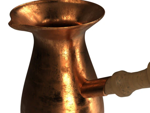 Copper Turkish Coffee Pot with Wooden Grip 3D Model