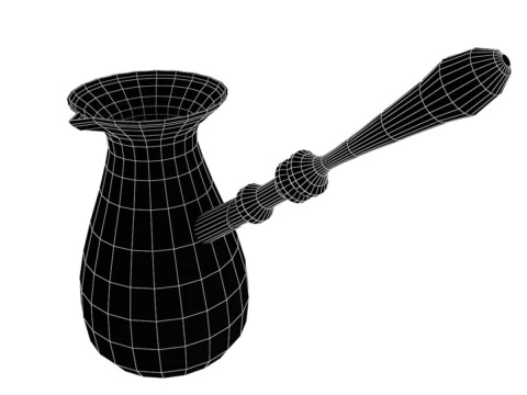 Copper Turkish Coffee Pot with Wooden Grip 3D Model