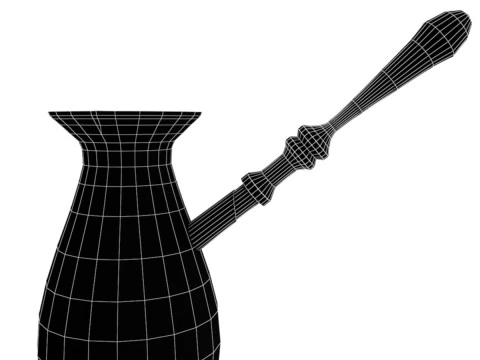 Copper Turkish Coffee Pot with Wooden Grip 3D Model