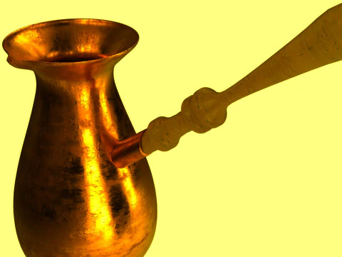 Copper Turkish Coffee Pot with Wooden Grip 3D Model