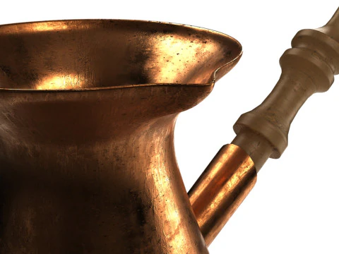 Copper Turkish Coffee Pot with Wooden Grip 3D Model