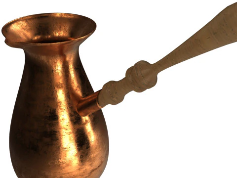 Copper Turkish Coffee Pot with Wooden Grip 3D Model