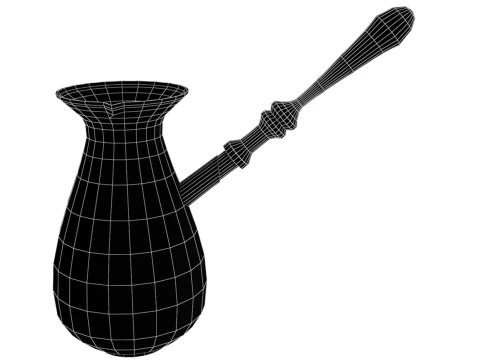 Copper Turkish Coffee Pot with Wooden Grip 3D Model
