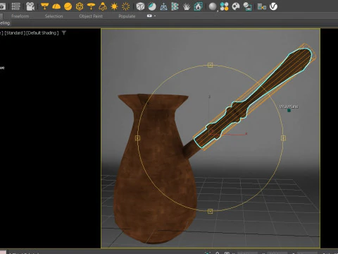 Copper Turkish Coffee Pot with Wooden Grip 3D Model